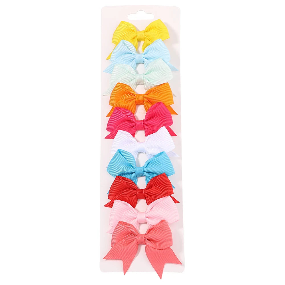 10Pcs/Set Solid Color Kids Bows Hair Clips for Baby Girls Handmade Ribbon Bowknot Hairpin Barrettes New Year Hair Accessories