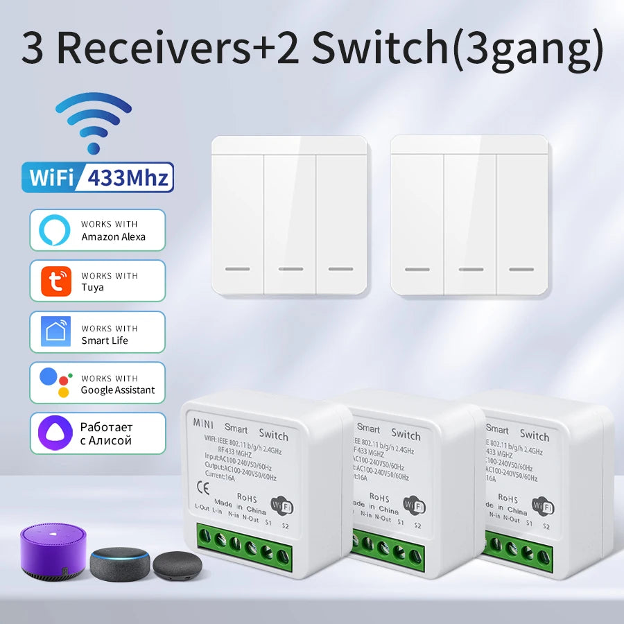 Tuya Smart WiFi Switch RF 433MHz Wireless Light Switch Smart Life APP Voice Control Work With Alexa Google Home Alice