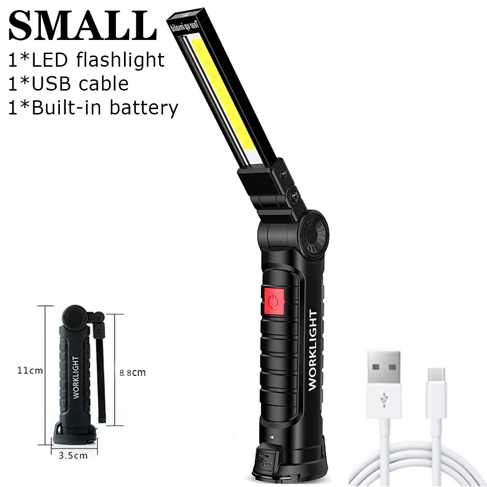 USB Flashlight Rechargeable Torch Tool Gifts for Men LED Work Light with Magnetic Base 5 Modes For Home Outdoor Camping ﻿