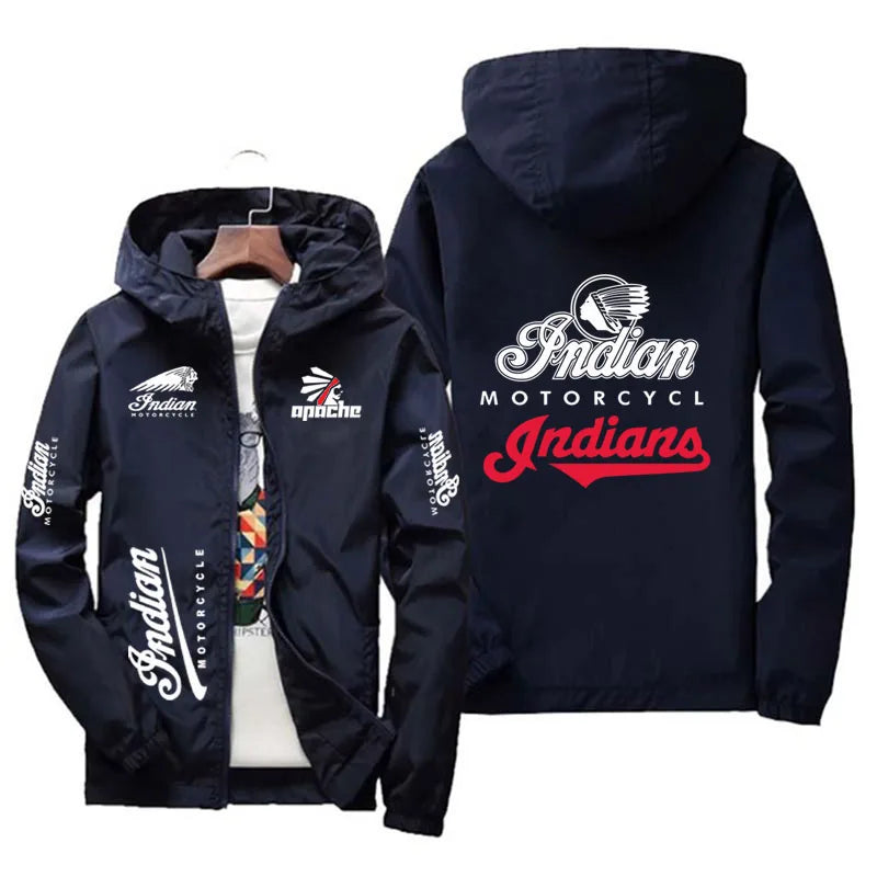Indian Brand LOGO Men's Jacket with Hood, Windbreaker, Coat, for Outdoor Activities Such as Morning Jogging, Cycling, Running, A