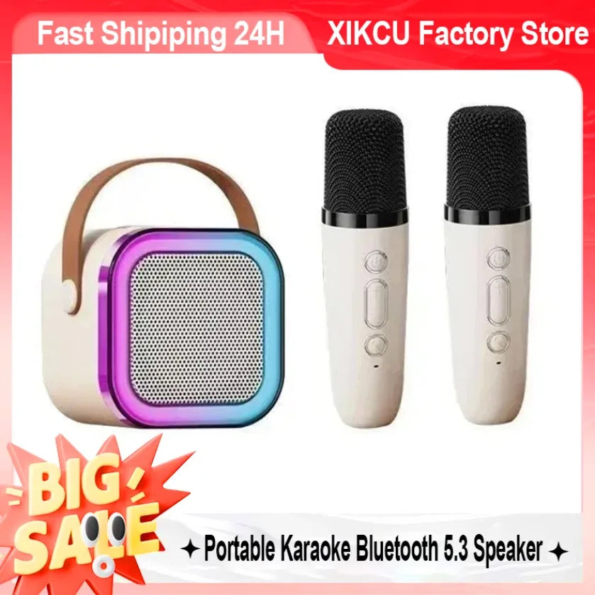 XIKCU K12 Bluetooth Karaoke Machine Portable 5.3 PA Speaker System with 1-2 Wireless Microphones Home Family Singing Children's