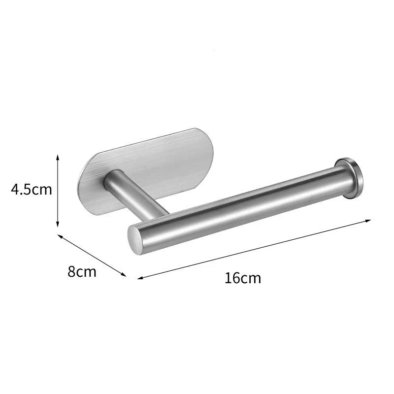 Stainless Steel Paper Holder No-drill Towel Bar Holder Self-Adhesive Toliet Paper Holder Robe Hook Bathroom Hardware Accessories