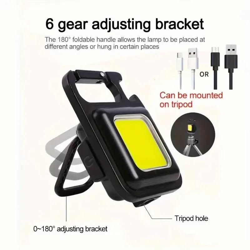 Mini LED Flashlight COB Work Lamp Torch USB Rechargeable Portable Keychain Light Emergency Magnet Base Camping Fishing Lantern