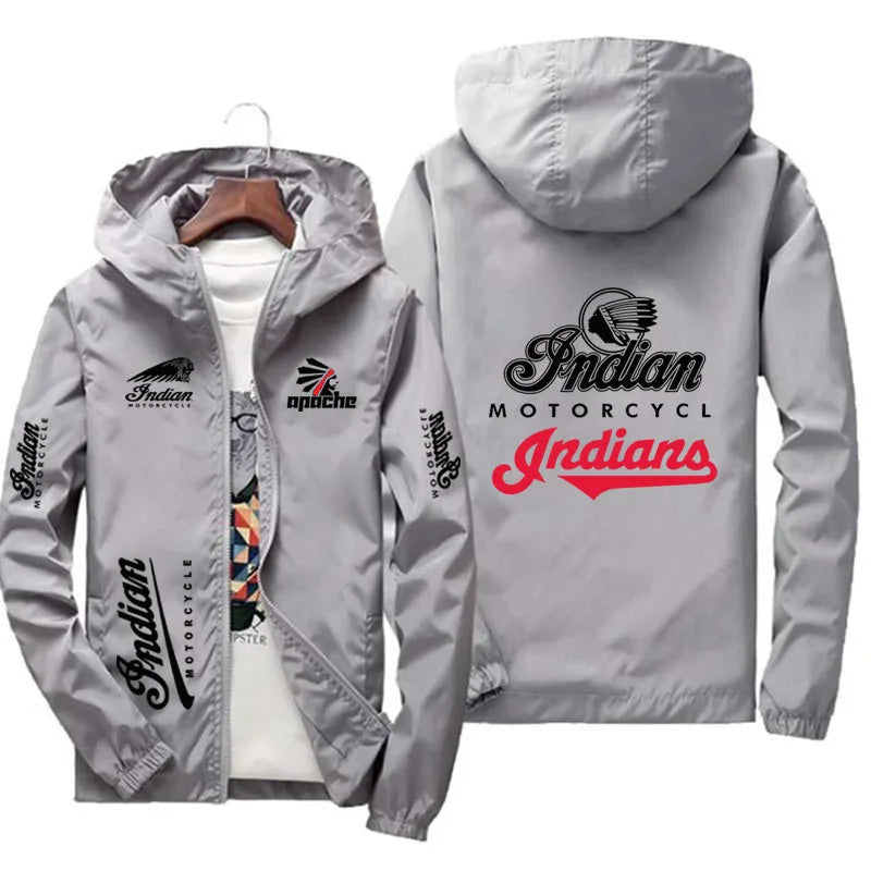 Indian Brand LOGO Men's Jacket with Hood, Windbreaker, Coat, for Outdoor Activities Such as Morning Jogging, Cycling, Running, A