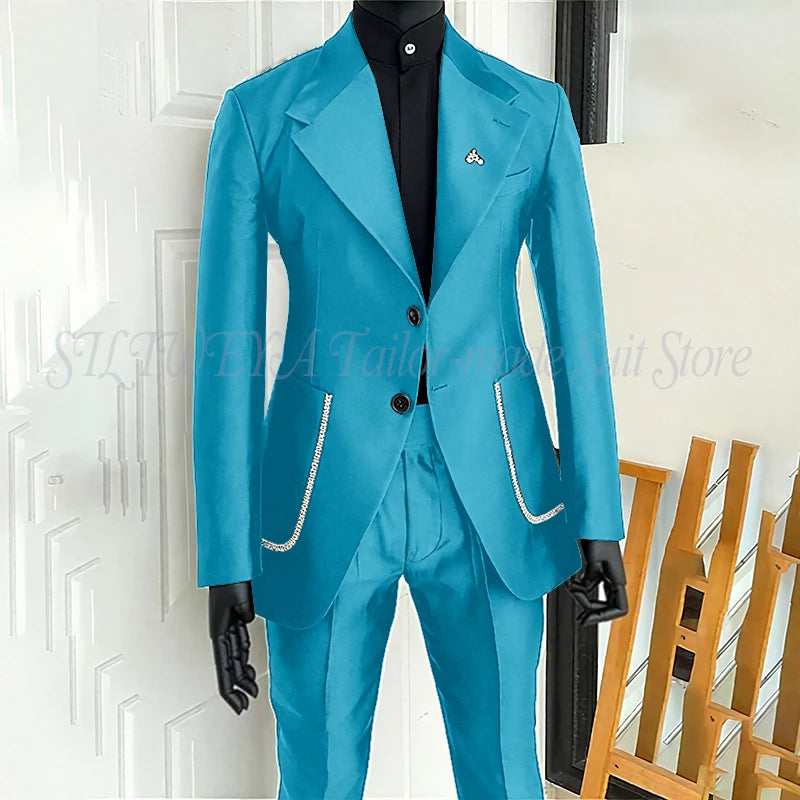 Black Men's 2 Piecs Suits Blazer Pants Single Breasted Daily Work Business Casual Party Suit Set Traje De Hombre Elegante