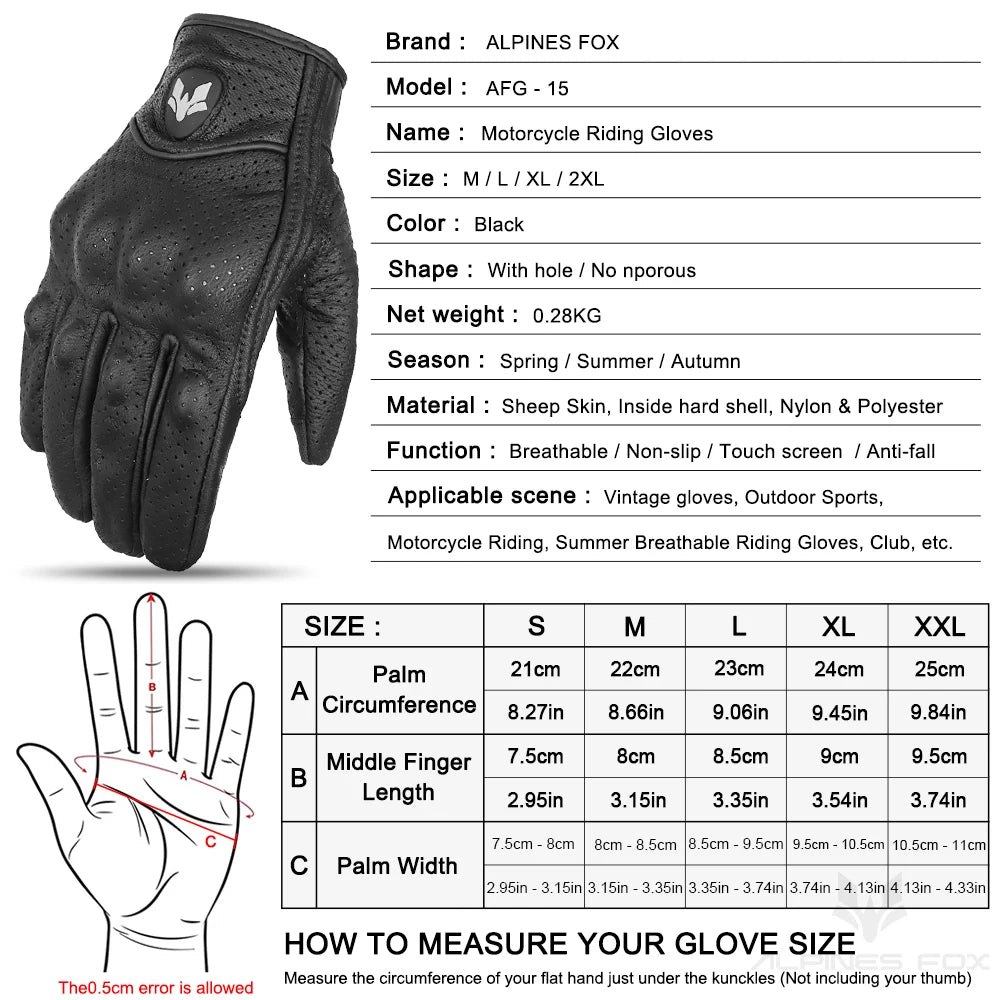 2023 Summer New Vintage Leather Motorcycle Gloves Men Black Wear-resistant Guantes Touchscreen Anti-slip Retro Motobiker Luvas