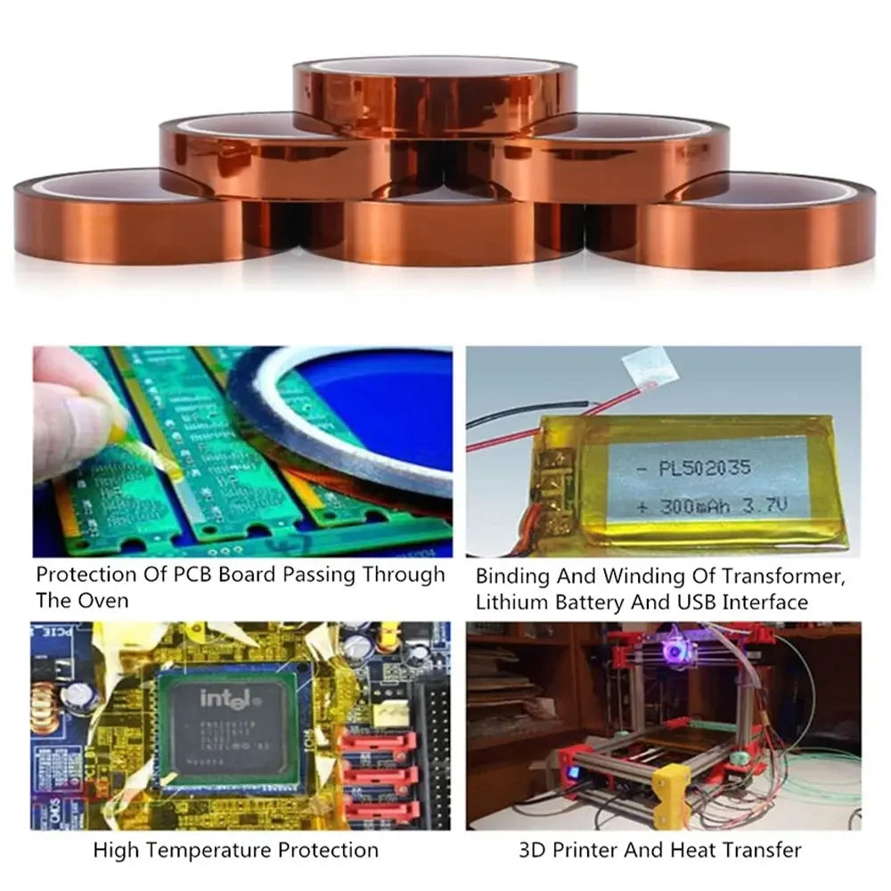 30m Long Gold Finger High Temperature Resistant Tape Polyimide Tape Multi Size Pet Anti Static Lithium Battery Insulation Tape