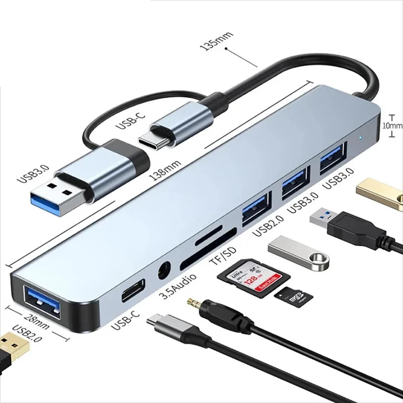 USB C Hub USB Splitter 7 in 1 USB Extender with 4 USB Port 1 USBC Port TF/SD Card Reader Audio Output Compatible with MacBook