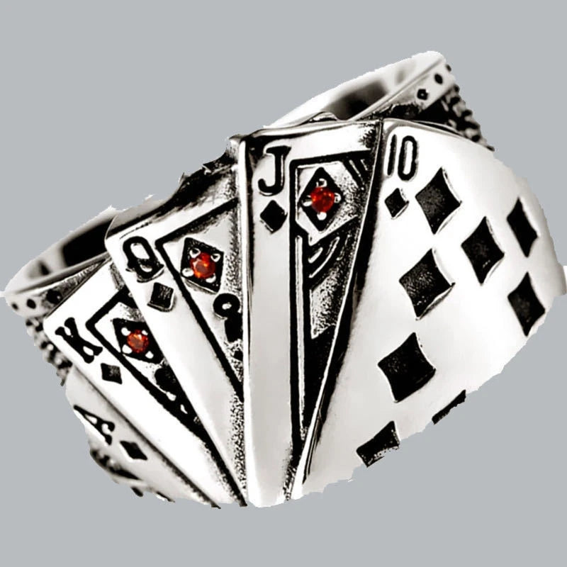 Cool Playing Cards Finger Ring Open Adjustable Ring Hip Hop Lucky Band Ring Jewelry Gifts for Men
