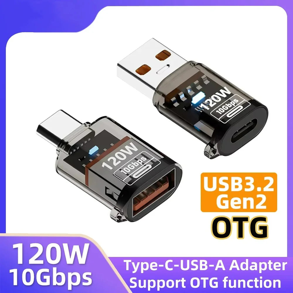 USB 3.2 to Type C Adapter OTG Fast Charging 120W 10GB High Speed Data Audio Transfer For PC Tablet Xiaomi Huawei USB C Converter