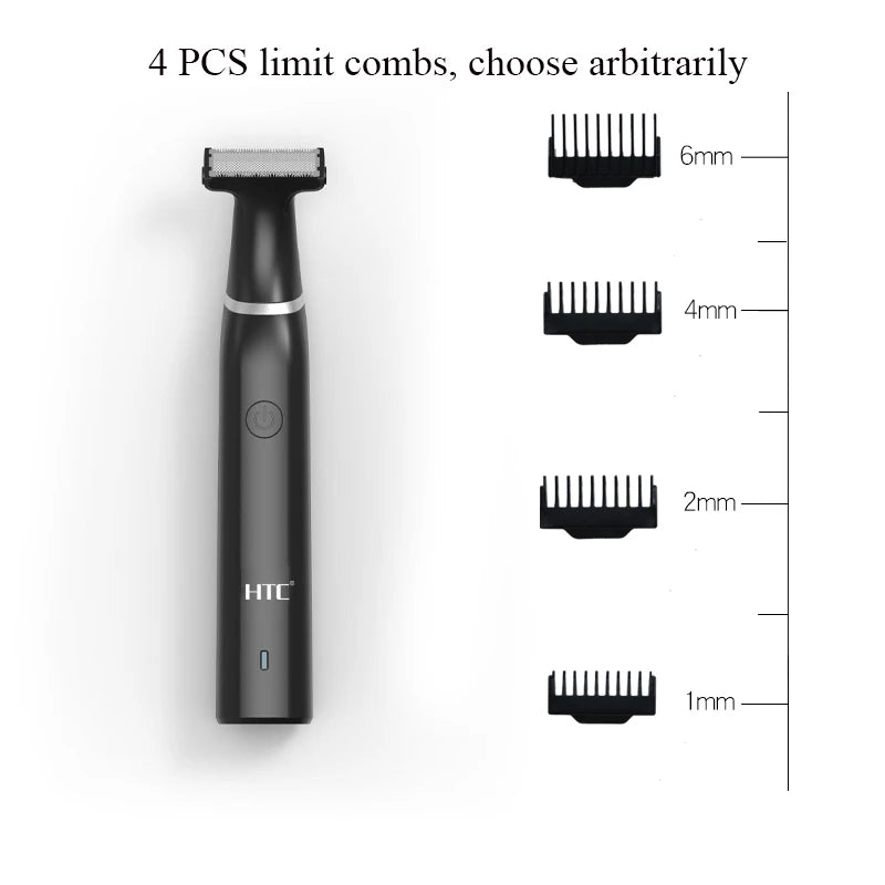 HTC Men's Electric Groin Hair Trimmer Pubic Hair Trimmer Body Grooming Clipper for Men Bikini Epilator Rechargeable Shaver Razor