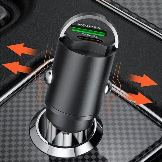 USB 100W Mini Car Charger Fast Charging Head Cigarette Lighter in Car For Xiaomi Samsung Huawei QC3.0 PD Type C Car Phone Charge