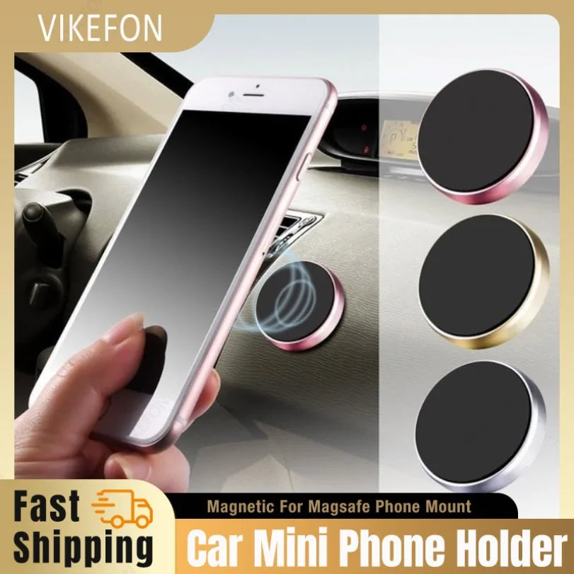 Universal Magnetic Car Mini Phone Holder Magnet Mount Stick Dashboard Wall Cell Bracket For Magsafe iPhone 16-12 Samsung Xiaomi