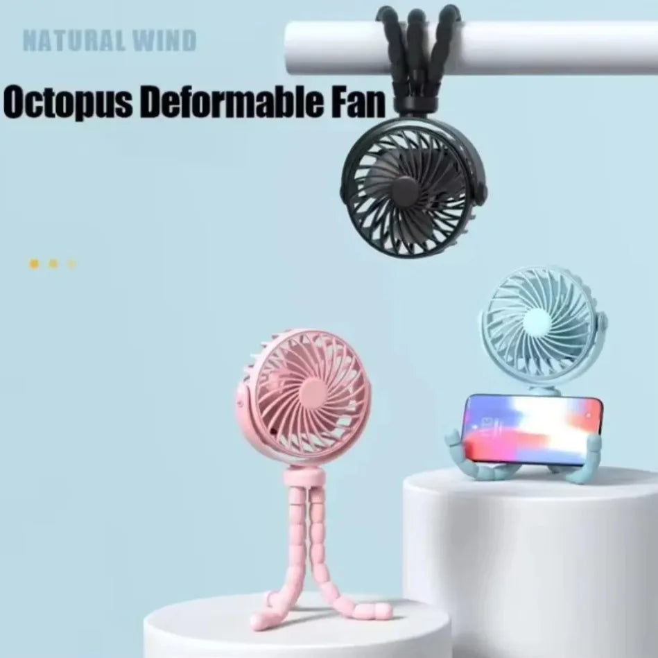 Portable Handheld Fan Octopus Deformable Fan 3-Speed Adjustment Mini Desk Cooling Fan For Office Home Outdoor USB Charging Fan