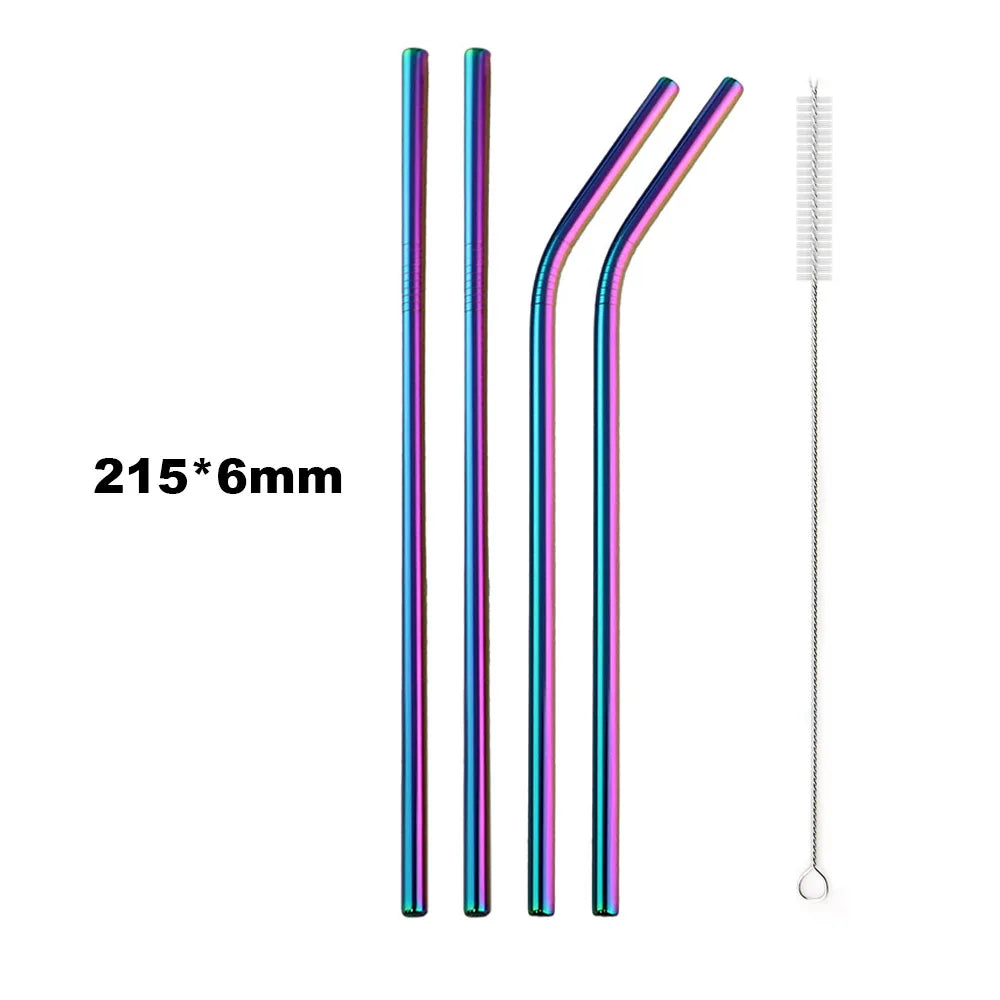 Clearance_Reusable Metal Drinking Straws 304 Stainless Steel Sturdy Bent Straight Drinking Straw with Cleaning Brush Bar Party A