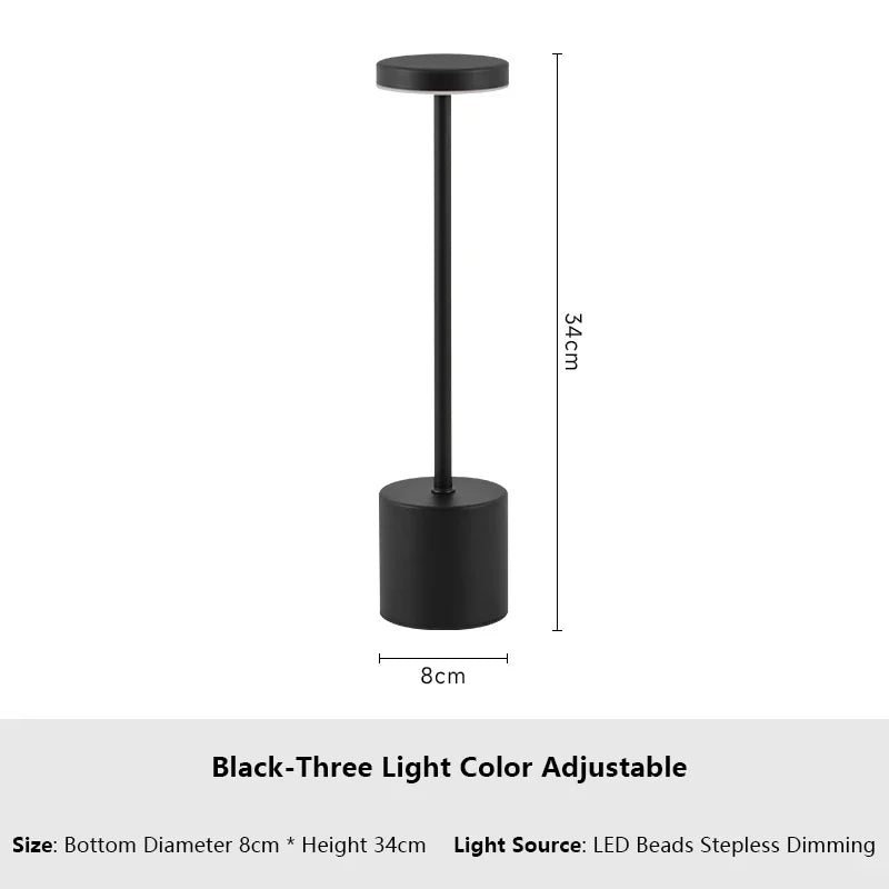 Simple LED Metal Table Lamp Rechargeable Touch Desk Lamp 3 Colors Adjustable Bedside Creative Ambient Light Bar Room Decor Light