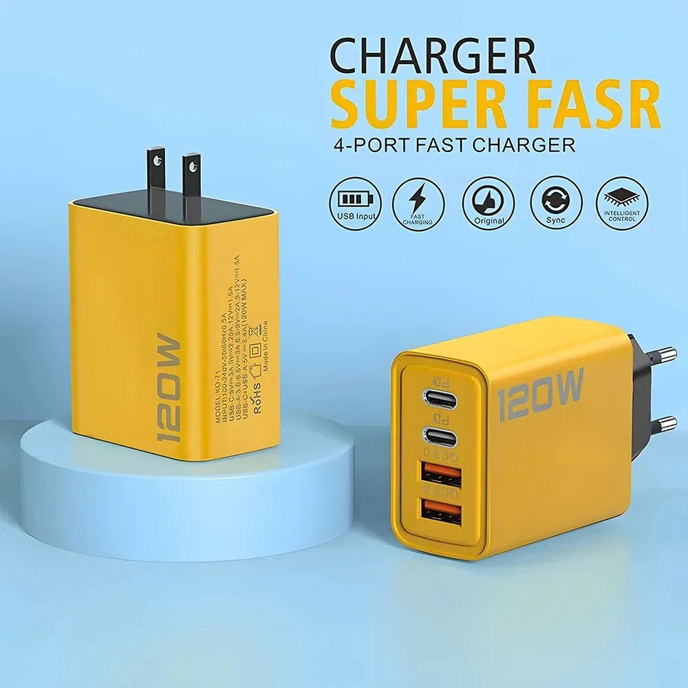 120W Fast Charger Type C Quick Charge 3.0 USB Charger Adapter For iPhone Samsung Xiaomi PD USB Charger Fast Charging Plug