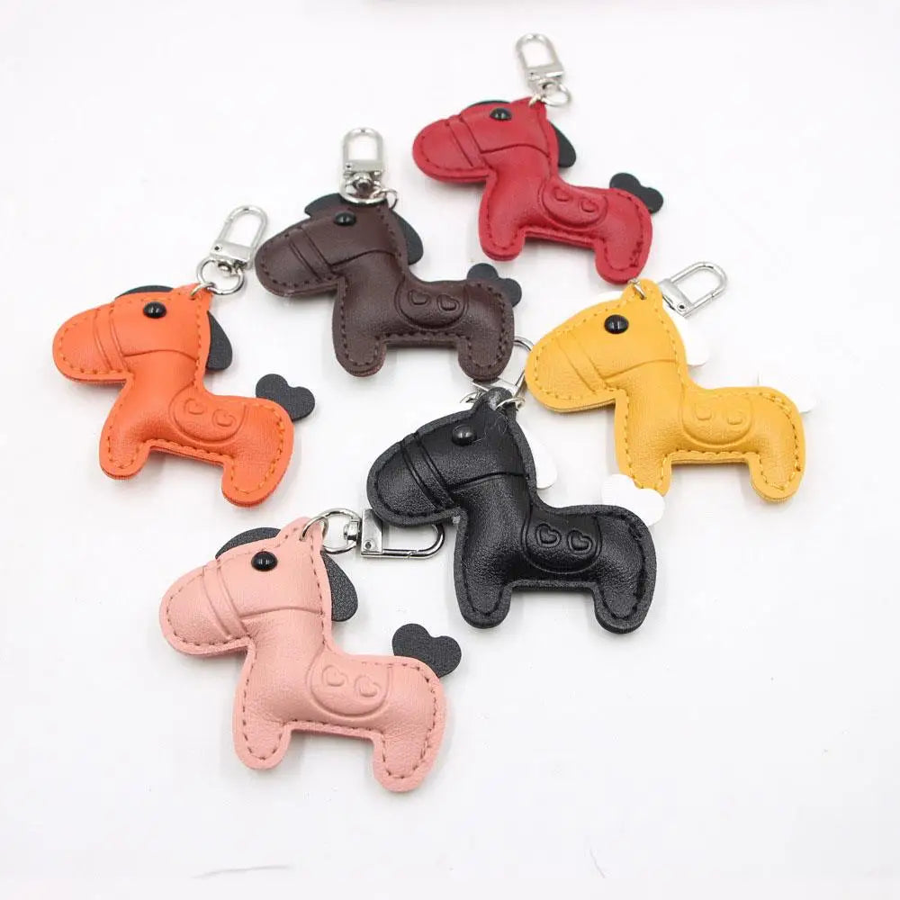 Fashion Women Men's Cartoon PU Horse Keychain Car Keyring Bag Pendant Charm Leather Animal Keychains Sister Bestie Friend Gift