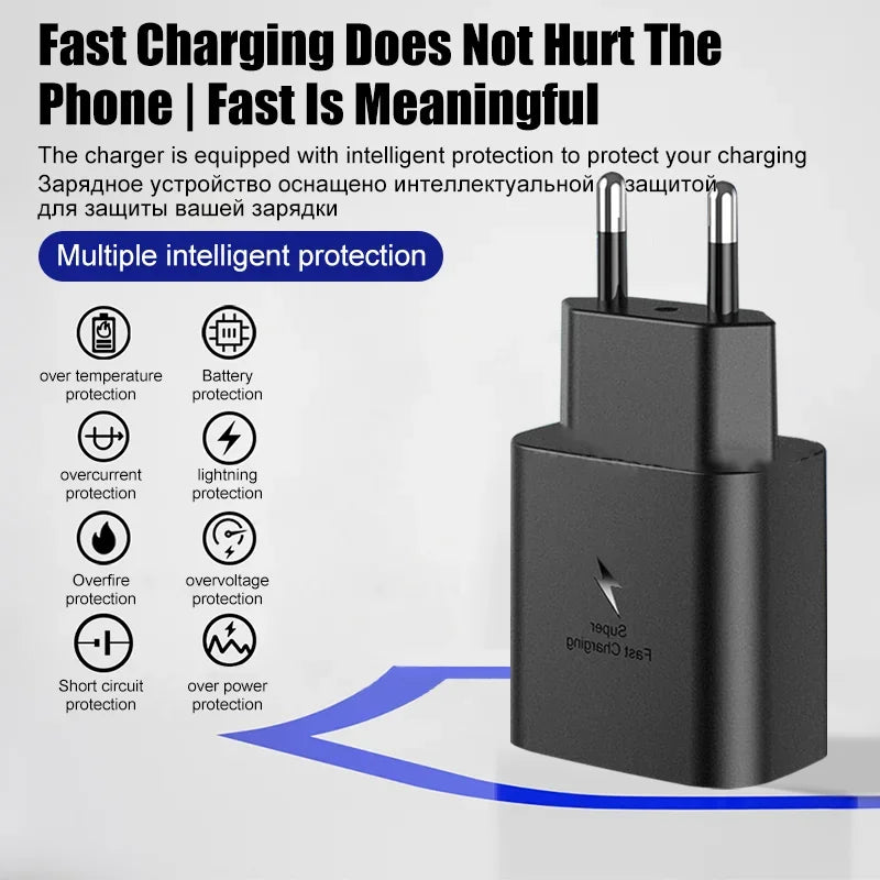 45W PD Charger Super Fast Charge for Samsung Galaxy S24 S23 Ultra Note 10 Plus USB C Type C Cable Mobile Phone Charger Adapter