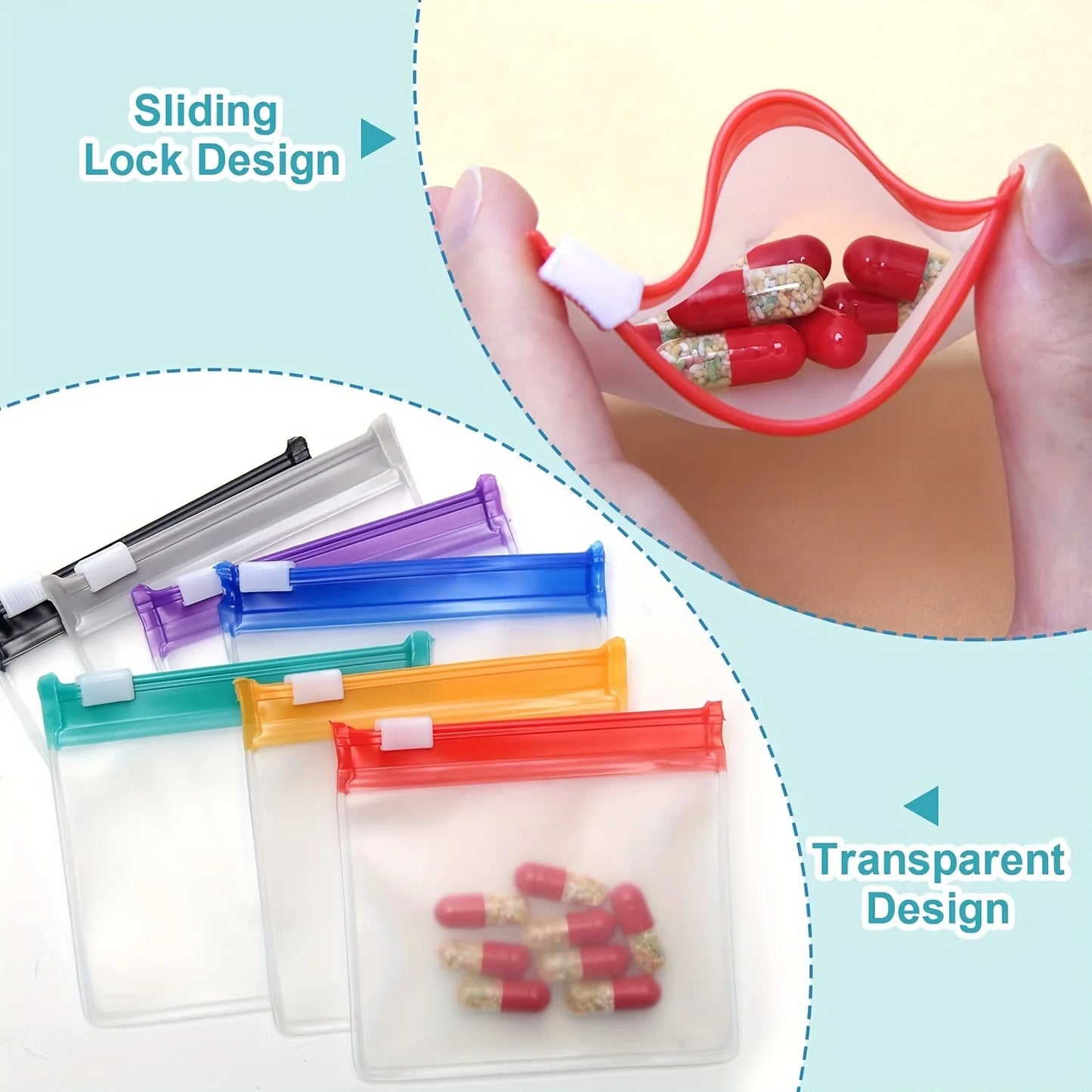 7pcs Pill Pouch Bags，Reusable Zippered Pill Pouch Set， Medicine Organizer 7 Colors Self Sealing, Translucent Medicine Bags Trave