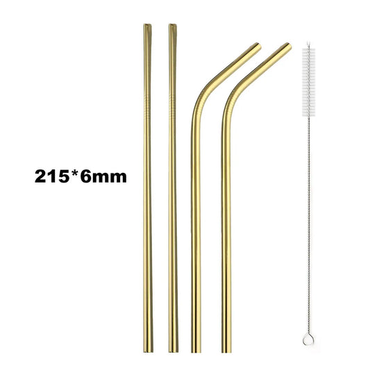 Clearance_Reusable Metal Drinking Straws 304 Stainless Steel Sturdy Bent Straight Drinking Straw with Cleaning Brush Bar Party A