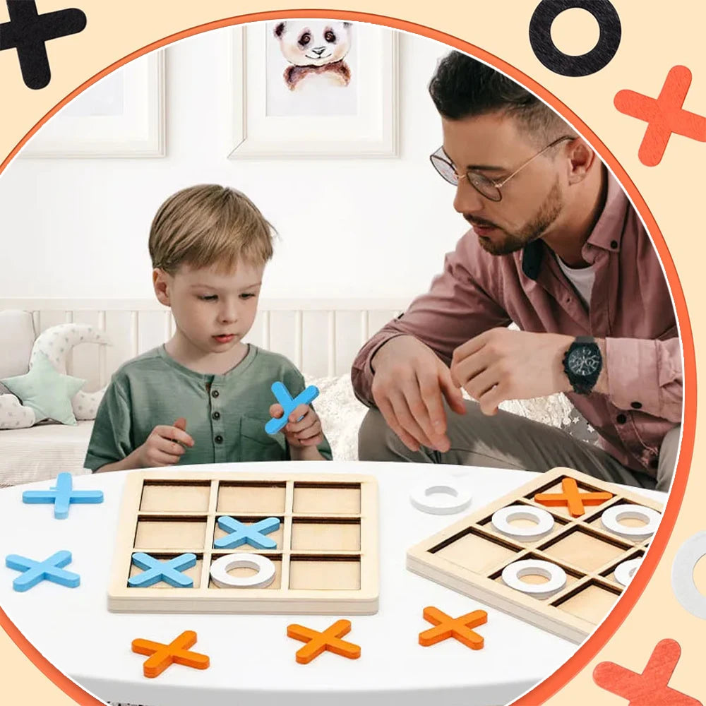 Wooden XO Tic Tac Toe Game Mini Chess Board Interaction Puzzle Training Montessori Educational Toys Gift for Kids Boy Girl