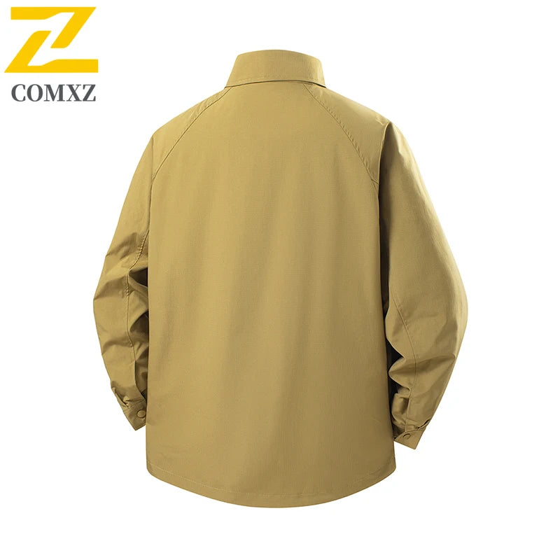 COMXZ Men Trendy Jacket 2025 Lapel Collar Outdoor Hiking Camping Durable Casual Gorpcore Coat Lightweight Windbreaker Autumn