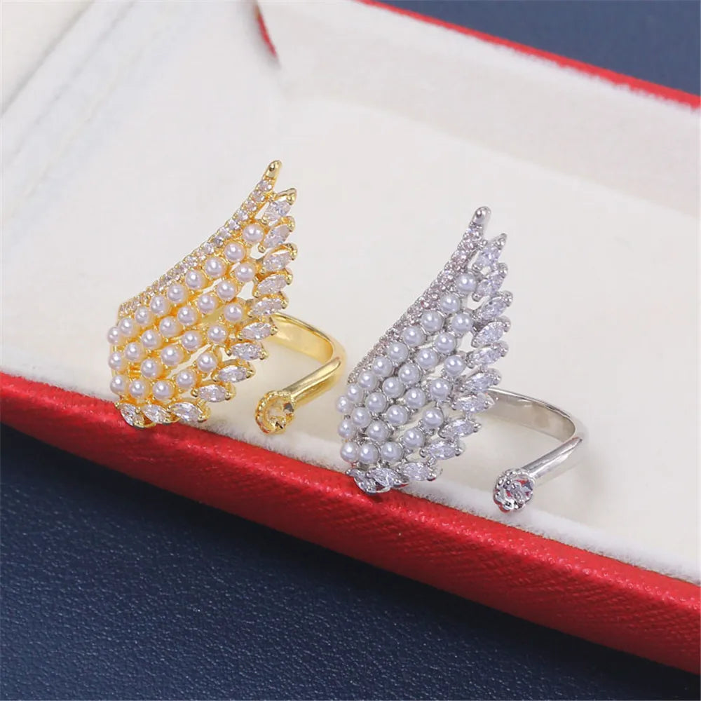 19 Style Pearl Ring Empty Set Domestic 14K Gold Opening Ring Simple Fashion Ring Set Zircon Temperament Handmade DIY Accessories