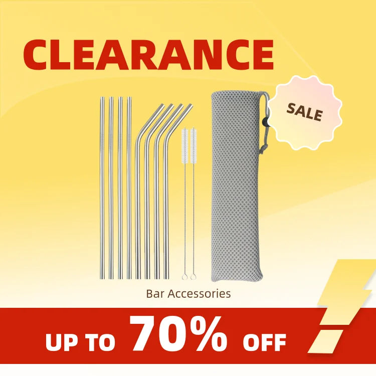 Clearance_Reusable Metal Drinking Straws 304 Stainless Steel Sturdy Bent Straight Drinking Straw with Cleaning Brush Bar Party A
