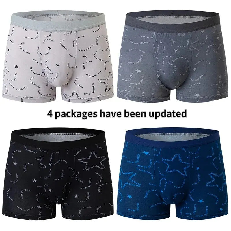 4/5Pcs European and American Size MEN'S Printed Fashion Boyshort Comfortable MEN'S Waist plus Size Underwear Sexy Swimming Trunk