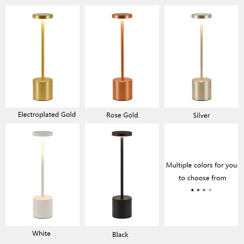 Simple LED Metal Table Lamp Rechargeable Touch Desk Lamp 3 Colors Adjustable Bedside Creative Ambient Light Bar Room Decor Light