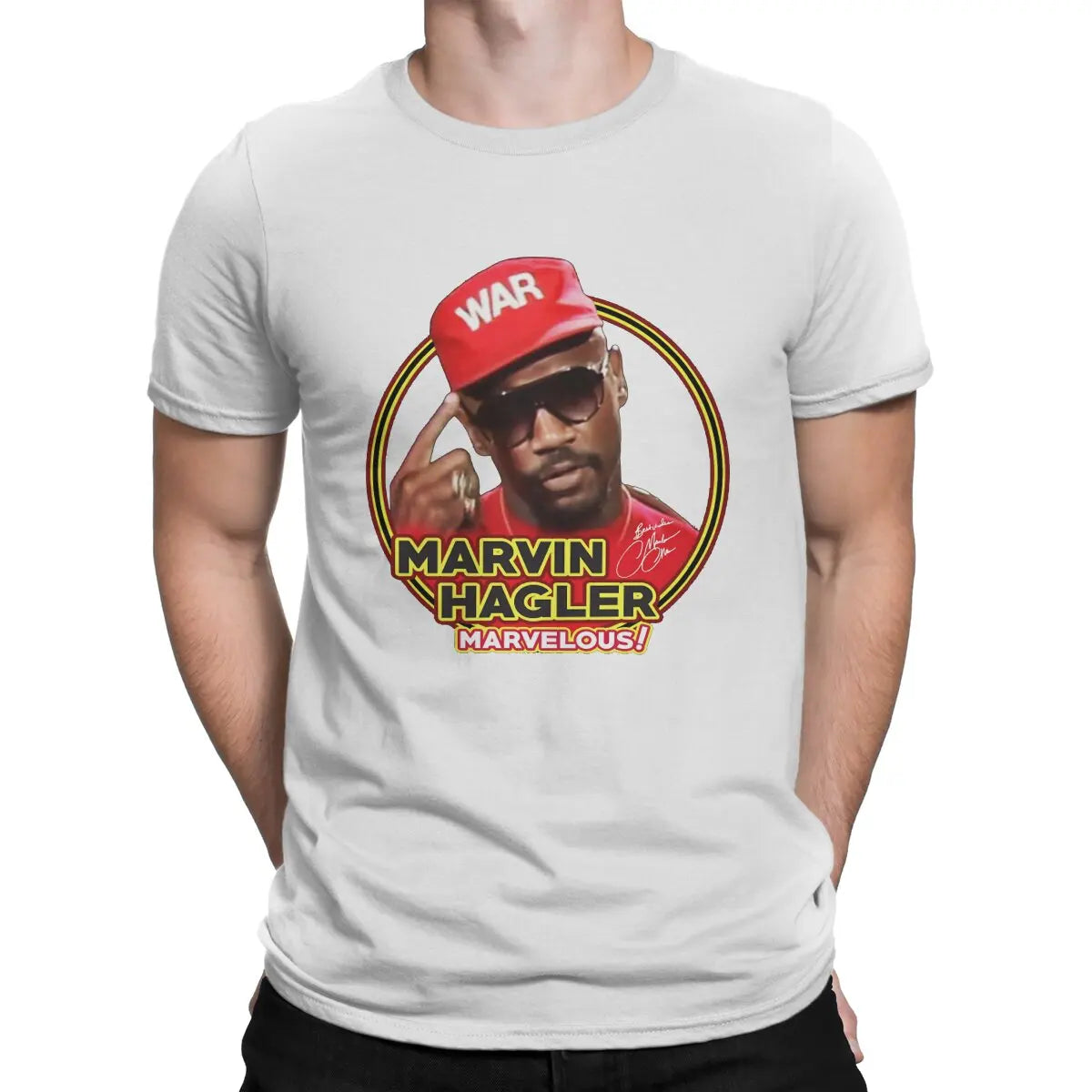 American Middleweight Boxer Creative TShirt for Men Marvin Hagler Marvelous War Round Neck Pure Cotton T Shirt Hip Hop Gift