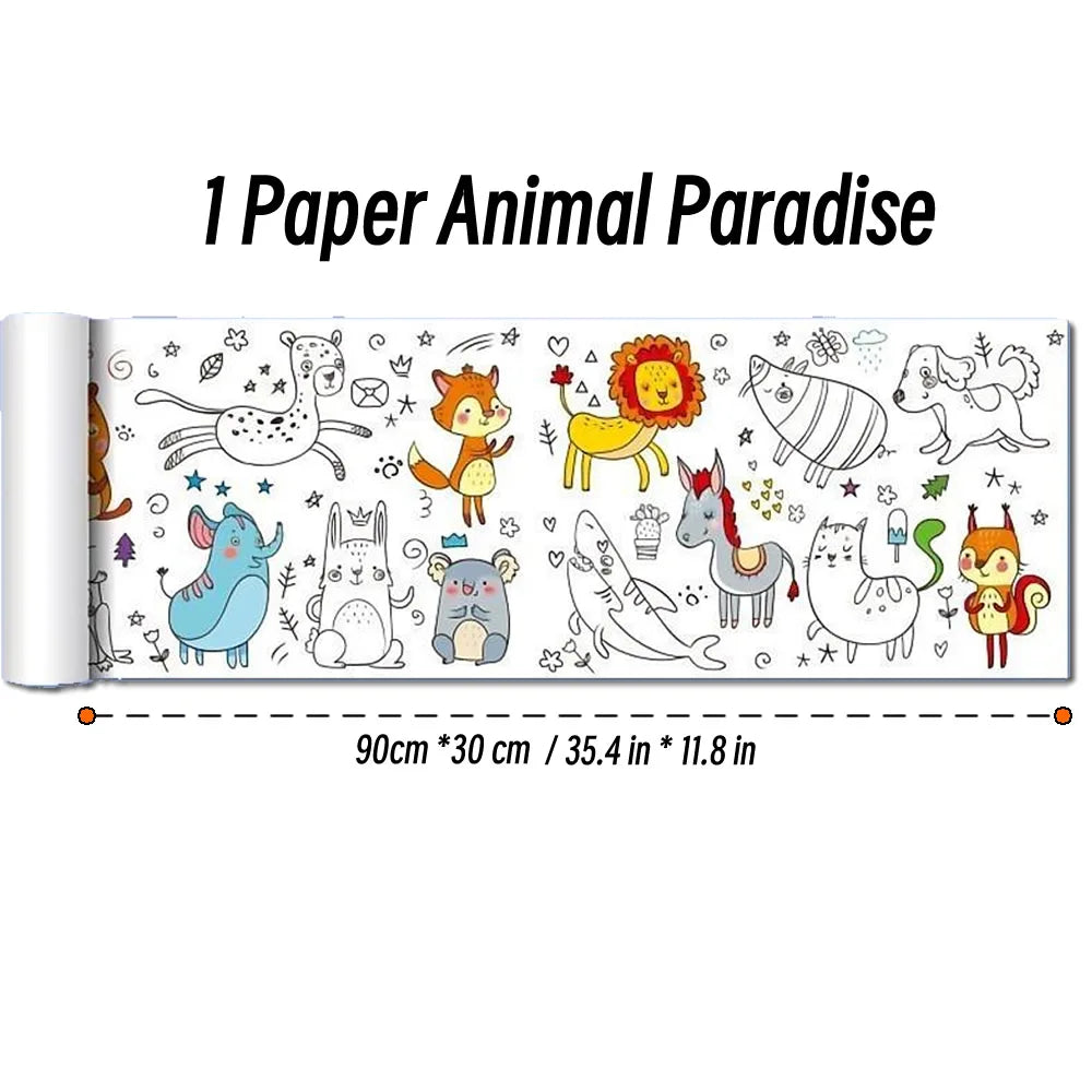 90cm Animal Canvas Children's Drawing Roll DIY Coloring Paper Roll Color Filling Graffiti Paper-cut Painting Educational School
