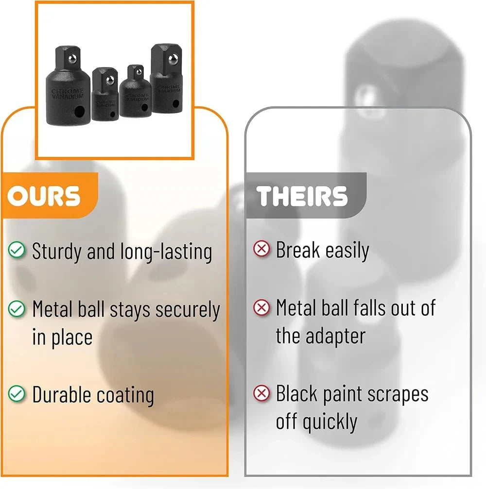 4PCS Impact Socket Adapter Reducer Set 1/2 3/8 1/4 inch Use Wrenches Drills in Auto and Impact Driver Construction Work