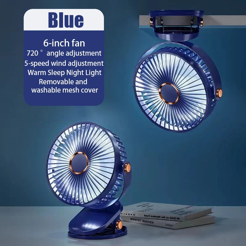 Desktop Hang Clip Fan Rechargeable Portable Air Circulator Ceiling Electric fan Camping Fans With LED Light Clip-on Air Cooler