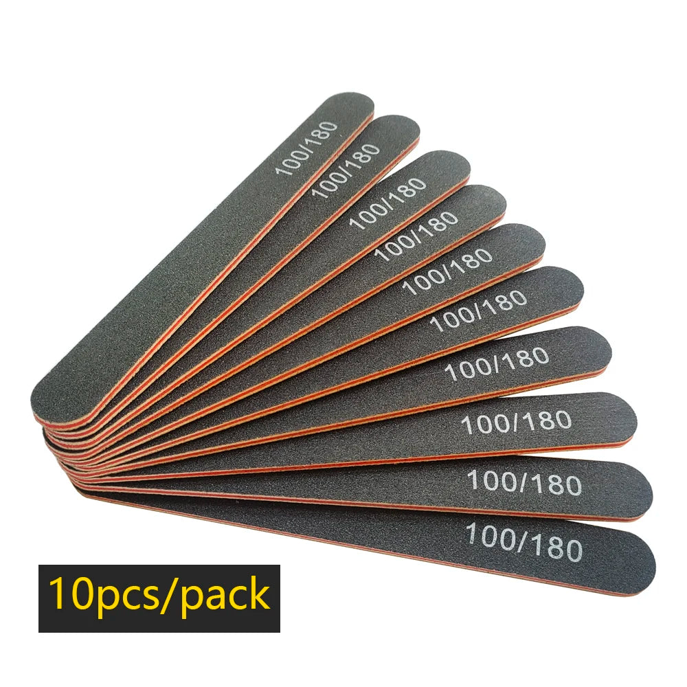 Nail File Buffer 100/180 Grit Half Moon Nail Files Double Side Sandpaper Nail Sanding Grinding Gel Nail Polish Manicure Tool