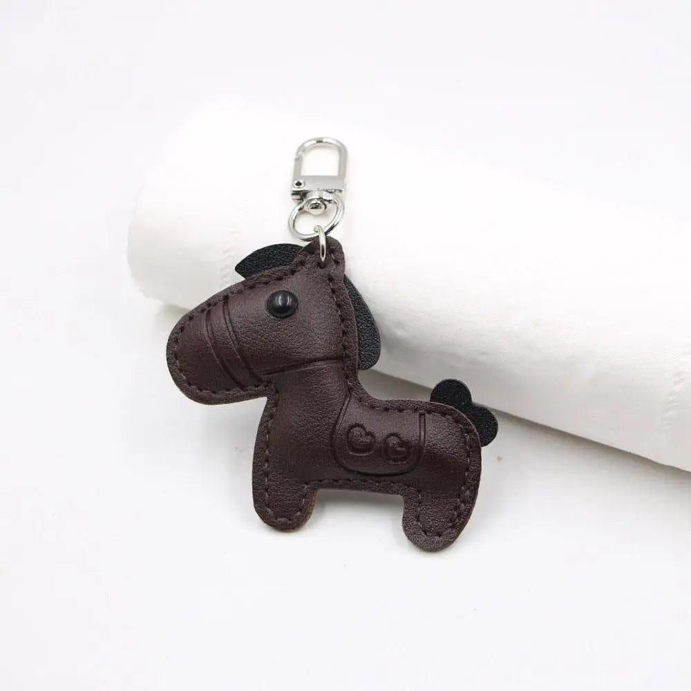 Fashion Women Men's Cartoon PU Horse Keychain Car Keyring Bag Pendant Charm Leather Animal Keychains Sister Bestie Friend Gift