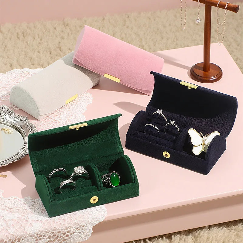 High-quality Velvet Portable Jewelry Storage Box Semi Circular Small Jewelry Packaging Box Ring Bracelet And Earring Storage box
