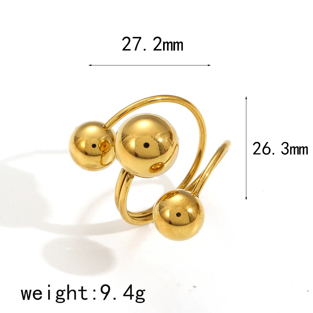 Personalized creativity 18K Gold Plated Stainless Steel Spheres Ring Unique Geometric Bubble Ring Open Size Fashion Rings
