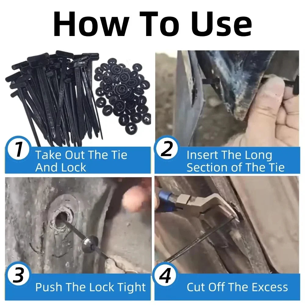 Nylon Universal Cable Tie Buckle-Heavy Duty Zip Ties Holder with Pin & Button Design Plastic Cable Ties Tool Fasteners Car Body