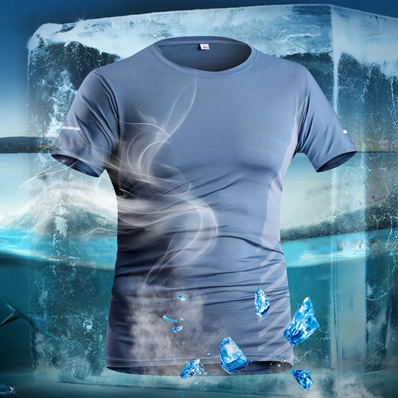 Running T-shirt Men Summer Ice Silk Thin Top Reflective Printing Quick Dry Short Sleeve Breathable Fitness Sports T-shirt 5XL