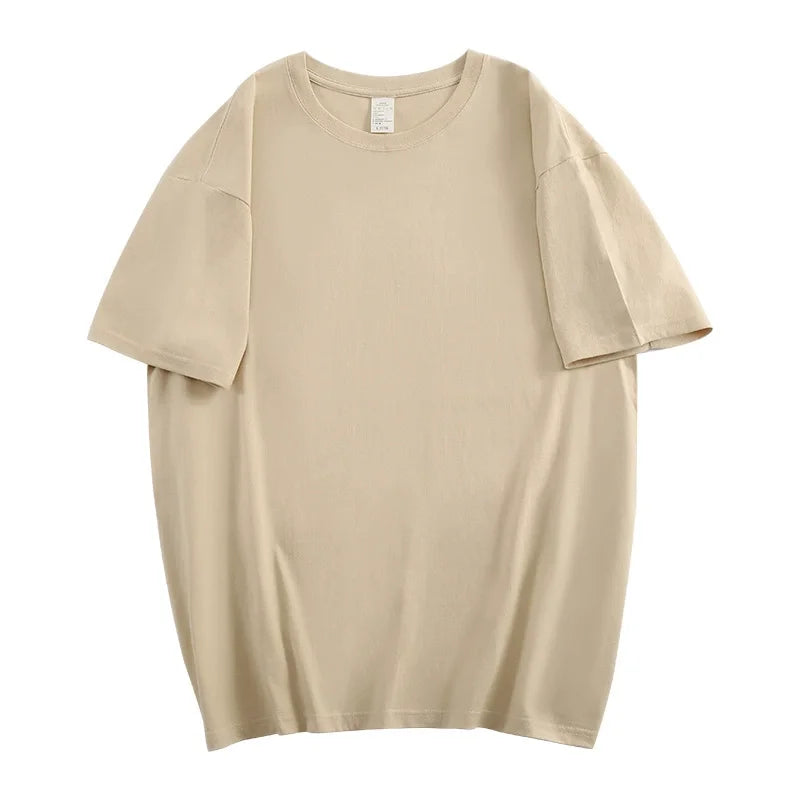 100% Cotton Men's Women Summer T-shirt Loose Short-sleeved Casual Basic T-Shirt Round Neck Solid Color Breathable Unisex Tops