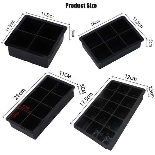 4/6/8/15/160 Grid Big Ice Tray Mold Giant Jumbo Large Food Grade Silicone Ice Cube Square Tray Mold DIY Ice Maker Ice Cube Tray
