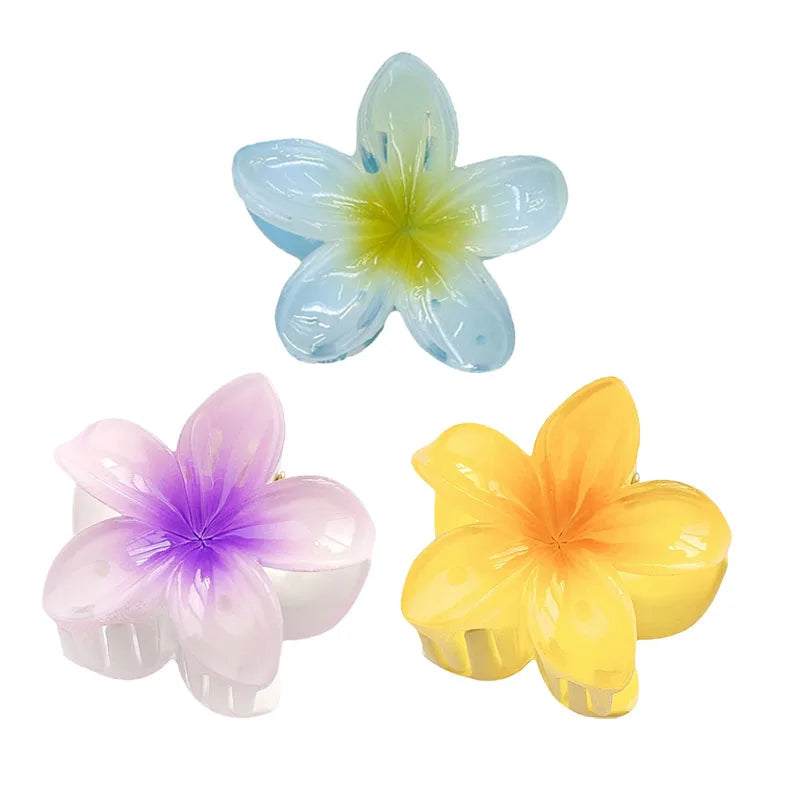 6Pcs Hawaiian Gradient Hair Clips Flower Hair Claws Women Small Size Fashion Headwear Hairpin Crab Barrette Hair Accessories