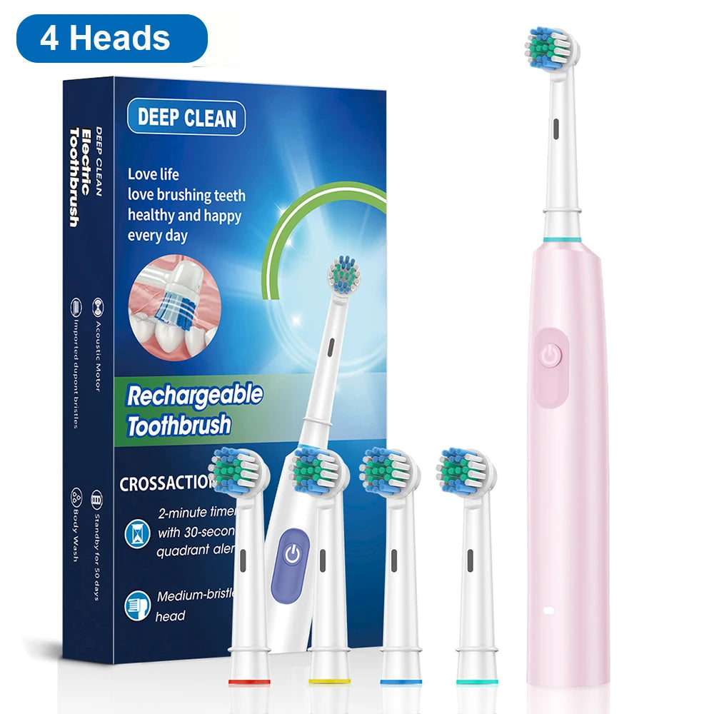 Intelligent Rotating Electric Toothbrush, Rechargeable Rotary Toothbrush Compatible with Oral B Replacement Electric Brush Heads
