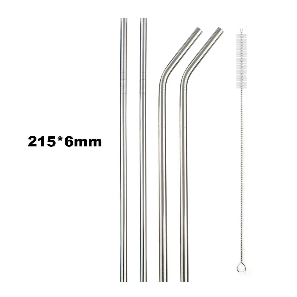 Clearance_Reusable Metal Drinking Straws 304 Stainless Steel Sturdy Bent Straight Drinking Straw with Cleaning Brush Bar Party A