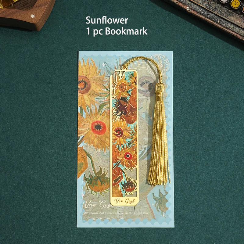 Vintage Oil Painting Metal Bookmarks - Hollow Hot Stamping Long Tassel Bookmarks - Stationery Gifts for Book Clubs, Book Lovers,