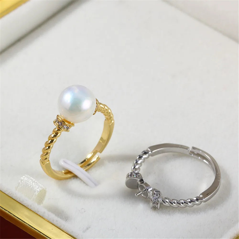 19 Style Pearl Ring Empty Set Domestic 14K Gold Opening Ring Simple Fashion Ring Set Zircon Temperament Handmade DIY Accessories