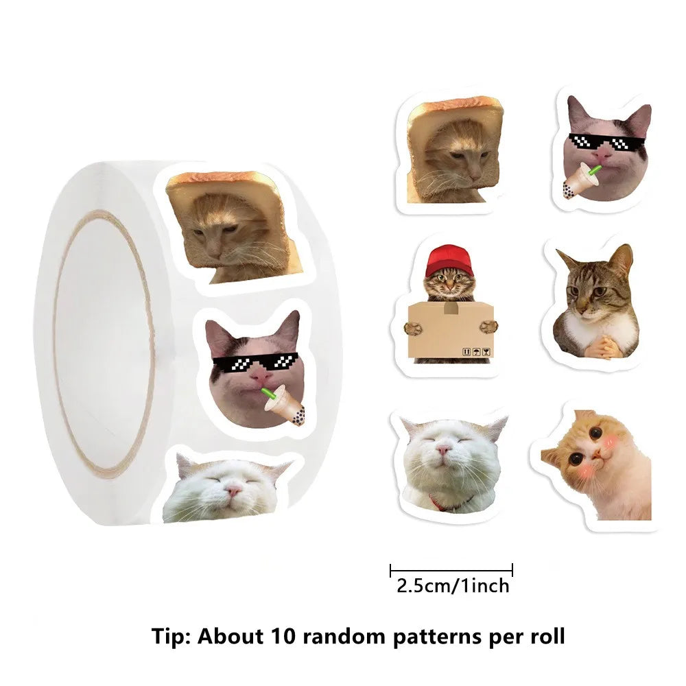 500pcs/roll Cartoon Meme Cat Stickers For School Reward Stickers Classroom Decoration Encouragement Sticker For Student Teacher