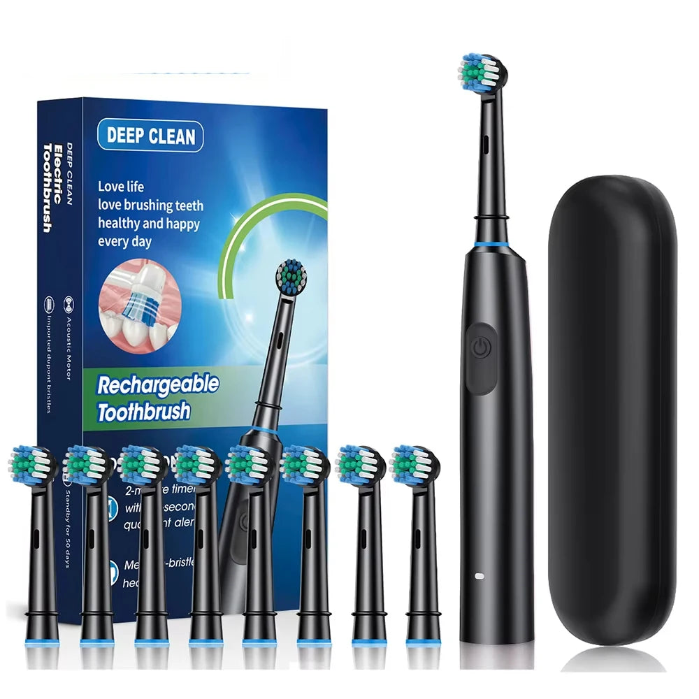 Intelligent Rotating Electric Toothbrush, Rechargeable Rotary Toothbrush Compatible with Oral B Replacement Electric Brush Heads